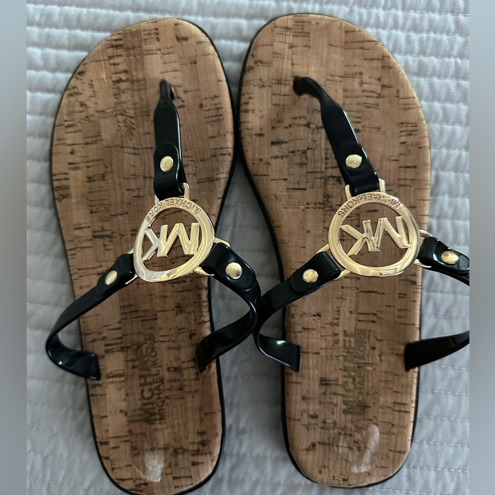 Michael Kors Black Cork Flat Sandals Size 6